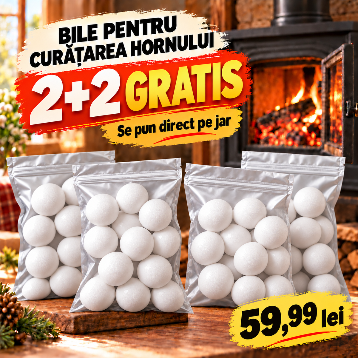 Bile pentru curățarea sobei și a coșului de fum 2+2 gratis