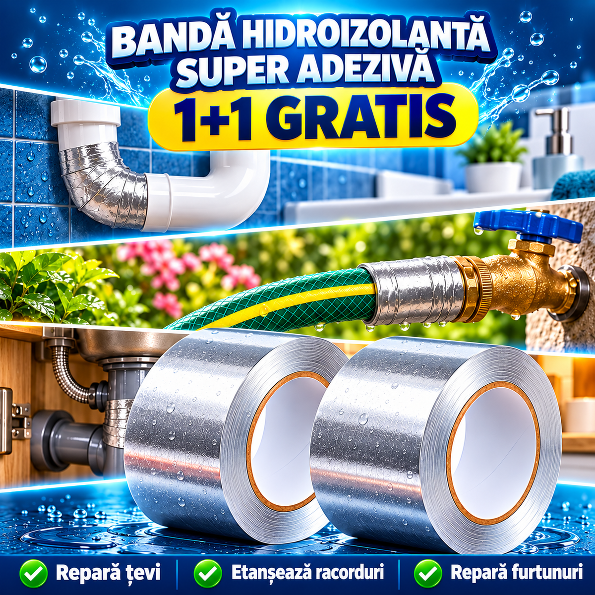 1+1 GRATIS Banda Hidroizolantă Super-Adezivă